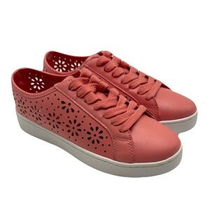 Isaac Mizrahi Live Tamara Floral Perforated Sneakers, Size 7M, Medium Pink, NWOB